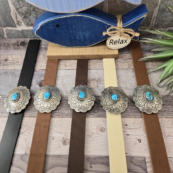 NEW ITEM NEW COLORS Leather Hat Band with Sterling Silver With Turquoise Accents - Picture 9 of 11